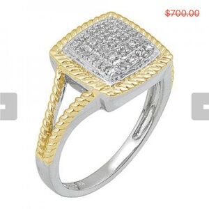 REAL BRILLIANT DIAMONDS 14k 2-Tone Gold over 925 Sterling Silver Designer Ring
